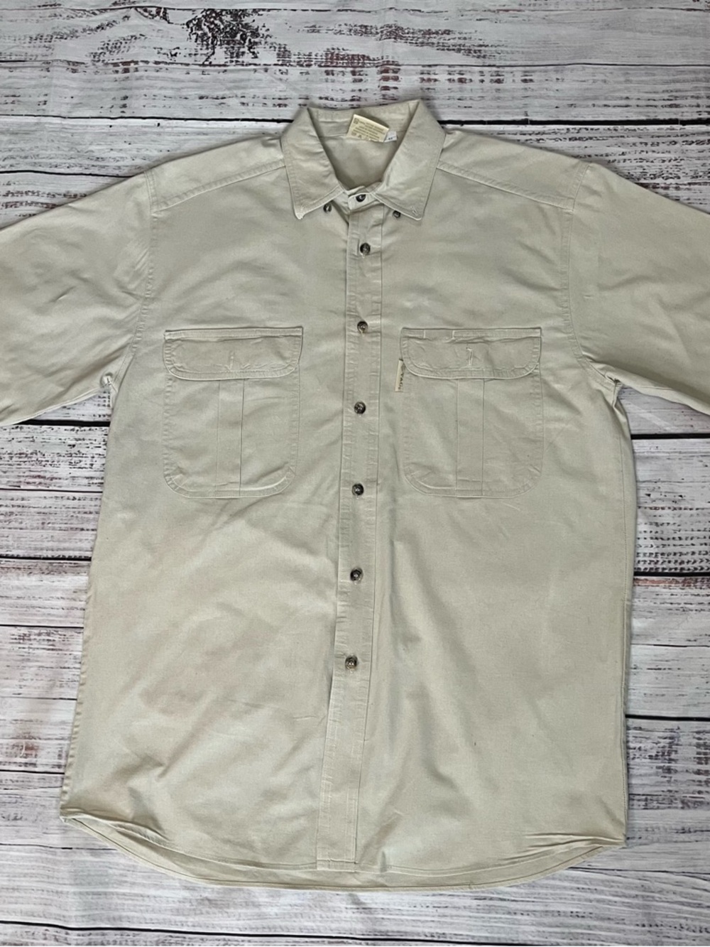 TAG Safari Travel Clothing Shirt Mens Med Khakie Epaulettes Utility Short Sleeve